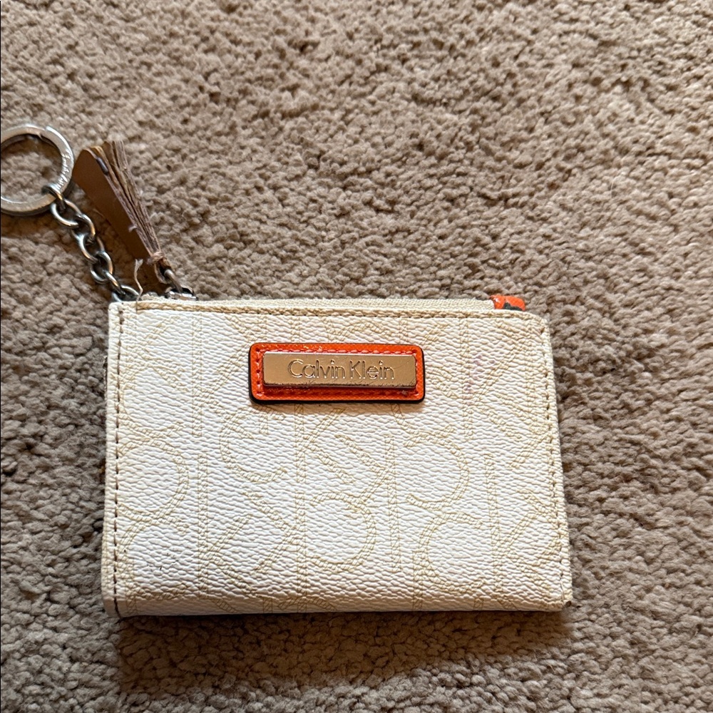 Calvin Klein Beige and Orange Keychain Wallet